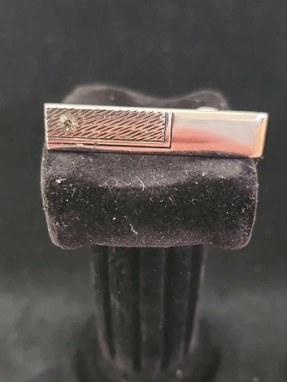 Vintage Swank Silver Flag Cufflinks & Tie Clip Set with Crystal Accents